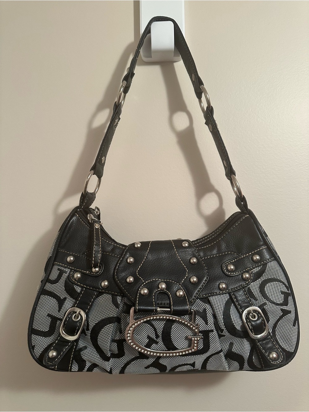 Guess Purse - Black and Gray Shoulder Bag with Stud Details